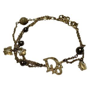 Auth DIOR/ChristianDior - Gold Clear Multi Hardware Rhinestones Beads Bracelet